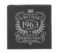 63rd Birthday Gift for Men Vintage 1963 Aged to Perfection Engraved Slate Coaster Present for 63 Year Old Etched Natural Slate Placemat (Square Slate)