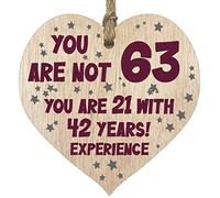 63rd Birthday Gift For Women Men Wooden Heart Plaque, Light Wood Sign Keepsake, Happy Birthday Mum, Grandma, Dad, Husband, Wife, Uncle, Mum Gifts From Son, Nan, Grandad Birthday Present