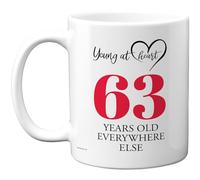 63rd Birthday Gifts for Women Men, Cheeky Novelty Mug Young at Heart, Gag Joke Gifts, Perfect Funny Mugs for Sixty-Three Sixty-Third Birthday Present, 11oz Ceramic Coffee Mugs