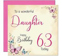 63rd Daughter Birthday Card - Beautiful Butterfly Floral Daughters Birthday Card for 63 Year old Sixty three Sixty third