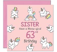 63rd Sister Birthday Card - Funny Cat Cute Sister's Birthday Card for 63 Year old Sixty three Sixty third