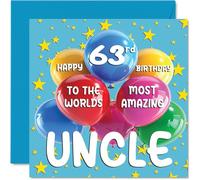63rd Uncle Birthday Card - World's Most Amazing Uncle - Happy 63rd Birthday Card from Niece Nephew, 145mm Age 63 Greeting Cards