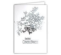 64-1040 Sincères Sympathy Card with White Envelope - Shiny Silver Olive Branch Peace - Contemporary Mourning Death - Closed Format 11.5 x 17 cm - Made in France