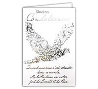64-1074 Sincere Condolence Card with White Envelope - Death and Mourning - Funeral Ceremony - Silver Text Shining Dove Peace Soul - Made in France