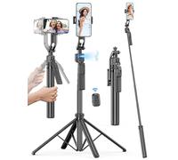 64'' Auto Face Tracking Tripod, 360 Rotation Selfie Stick Phone Tripod with Remote, Handheld Stabilization, Aluminum Quadrapod Phone Mount, for iPhone& Camera, Tiktok, YouTube, Video, Vlog
