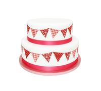 64 Bright Red and White Star Flower Check SMALL Cake Bunting Edible Icing Sheet Cake Toppers