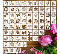 64 Pack Flower Stencils for Painting, 3 Inch Reusable Stencils for Crafts, DIY Home Decor Art Stencil for Painting on Wood Rock Wall Canvas