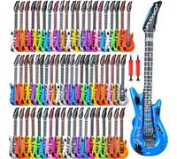 64 Pack Inflatable Guitar Blow up Guitar Bulk Fake Party Prop Inflatable Rock Star Guitars with 2 Pcs Air Pump for 80s 90s Themed Carnival Birthday Party Favor, 12 Colors