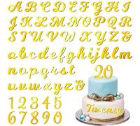 64 Pcs Acrylic Number Alphabet Cake Topper DIY Personalized Name Cupcake Toppers with A-Z Letter 0-9 Number Happy Birthday Set Suitable for Wedding, Birthday, Party Decoration (Gold)