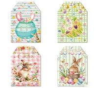 64 Pcs Easter Theme Gift Greeting Cards Set, Adorable Designs or Easter Baskets, Treats, Presents with Pre-Punched Holes