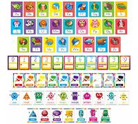 64 PCS Educational Cards, Laminated Water/Tear Proof Preschool Learning Posters include Alphabet Numbers Colors & 2D/3D Shapes, Kindergarten Preschool Early Education Cards Home Classroom Decorations