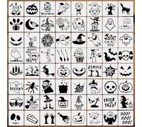 64 Pcs Halloween Stencils for Painting on Wood, Reusable Happy Pumpkin Spider Web Stencil DIY Ornaments Ghost Paint Template Set for Wall Door Home Decor