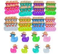 64 Pcs Mini Ducks with Hats, 8 Colours Luminous Resin Animals Tiny Ducks Little Plastic Mini Ducks Figures Glow in the Dark Small Ducks Bulk Micro Landscape Statues Aquariums Garden Dollhouse Decor