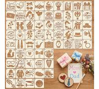 64 PCS Mother Father Day Stencils for Painting, 3 x 3 in Mini Stencils for Crafts Reusable PET, Mom Dad Celebration Icons for Cards Gifts Scrapbooking Wood Signs