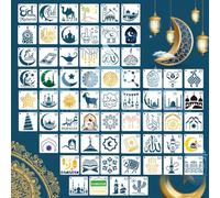 64 PCS Ramadan Stencils for Painting, Mini Stencils for Crafts Reusable 3 x 3 in PET, Islamic Lantern Moon Motifs for Cards Journals Gift Tags Table Signs Party Decor