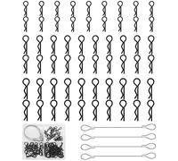 64 Pcs RC Body Clips, Stainless Steel R Type Pin, Body Splint Pins, RC Car Clip Pins, RC Shell Pin for 1/8 1/10 1/16 Scale Remote Control Car Shell (Black)