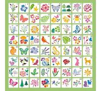 64 Pcs Stencils for Painting Animals and Plants Stencils Set 7.6CM/3inch Reusable Painting Assorted Flower Butterfly Bird Nature Templates for DIY Crafts Journal(Animals and Plants Stencils)