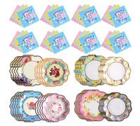 64 Pcs Tea Party Plates and Napkins Sets, Floral Paper Tea Party Decorations, 9'' ＆ 7'' Paper Plate Napkin Pastel Garden Party Supplies for Adults Bridal Showers Birthdays Tea Party Wedding