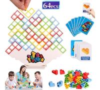 64 Pcs tetra tower balance game for Kids, Adults & Family,Balance Stacking Toys Perfect for Family Games, Parties and Travel
