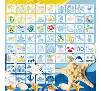 64 Pcs Valentine's Heart Set Stencils for Crafts Reusable Stencils for Painting 7.6 x 7.6 cm Nature Paintings Templates Openwork Painting Stencil for Crafts, Scrapbooking, Textile (Summer Ocean)