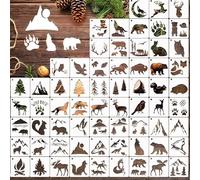 64-Piece Forest Animal Stencils Set, Reusable Painting Stencils 7.6 x 7.6 cm with Animals, Trees, Mountains and Nature Motifs, DIY Stencils for Wood, Fabric, Windows, Cards and Craft Projects