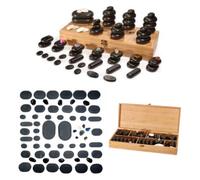 64 Piece Hot Stone Massage Set - Natural Volcanic Basalt Lava Stone Kit with Cold Marble + Chakra Stones - Relaxing Therapy + Bamboo Wood Presentation Storage Box + Large Medium Small Toe + Eye Stones