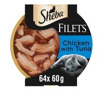 64 x 60g Sheba Fillets Adult Wet Cat Food Trays Chicken and Tuna in Gravy