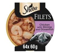 64 x 60g Sheba Fillets Adult Wet Cat Food Trays Chicken, Shrimp and Fish in Gravy