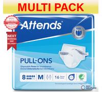 64 x Attends Pull Ons Adult Incontinence Pants|8 Drops|Size Medium|4 Packs of 16