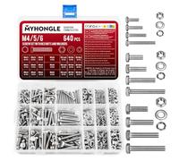 640 Pcs Hex Bolts and Nuts Set, M4 M5 M6 Machine Bolts and Hex Nuts and Lock Washers and Flat Assortment Kit, Stainless Steel Full Thread with Spring Washers (640)