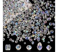 640 Pieces Faceted Glass Beads for Threading - AB Colour Crystal Beads Set (4/6/8 mm) in 5 Shapes - Glitter Beads for Jewellery Making, Crafts & DIY Art Projects with Storage Box