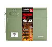 6400℉ Fireproof Document Bag with Lock, 14.5 x 11.5 inch Fireproof Money Bag 2 Pockets with Zipper for Cash, Fire Safe Money Pouch Zipper for Important File,Valuables, Keys, Passports (Green)