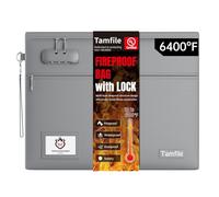 6400℉ Fireproof Document Bag with Lock, 14.5 x 11.5 inch Fireproof Money Bag 2 pockets with Zipper for Cash, Fire Safe Money Pouch Zipper for Important File,Valuables, Keys, Passports (Grey)