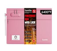 6400℉ Fireproof Document Bag with Lock, 14.5 x 11.5 inch Fireproof Money Bag 2 pockets with Zipper for Cash, Fire Safe Money Pouch Zipper for Important File,Valuables, Keys, Passports (Pink)