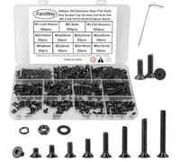 640Pcs M3 Flat/Countersunk Head Hex Socket Cap Screws Kit, M3 x 6/8/10/12/16/20/25/30mm Internal Hex Drive Allen Bolts Nuts and Washers Set, Black Painted 304 Stainless Steel, Fully Thread Pitch 0.5mm