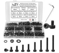 640Pcs M3 Hex Socket Cap Head Screws Assortment Kit, M3 x 6/8/10/12/16/20/25/30mm Internal Hex Drive Allen Bolts, Nuts, Flat & Lock Washers, Black Grade 12.9 Alloy Steel, Fully Threaded, Pitch: 0.5mm