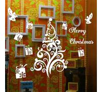 64cm Tall Christmas Tree, Angels & Presents Wall Art Shop Window Decoration Decal, Handmade Crafting Waterproof Vinyl Stickers - Apply on Inside Glass for Outside Viewers - Black