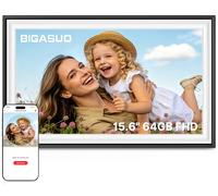 64GB 15.6" Frameo Digital Photo Frame WiFi Black White - 1920 * 1080P FHD IPS Touch Screen Large Electronic Picture Frames, Auto Rotate, Wall Mountable, Sharing Photos and Videos