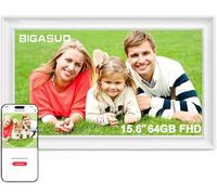 64GB 15.6" Frameo Digital Photo Frame WiFi Classic White - 1920 * 1080P FHD IPS Touch Screen Large Electronic Picture Frames, Auto Rotate, Wall Mountable, Sharing Photos and Videos