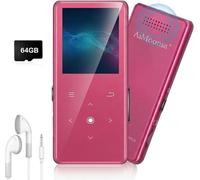 64GB MP3 Player with Bluetooth 5.2, AiMoonsa Music Player with Built-in HD Speaker, FM Radio, Voice Recorder, HiFi Sound, E-Book Function, Earphones Included，Rose Red