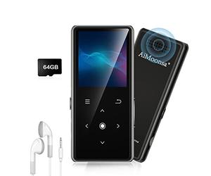 64GB MP3 Player with Bluetooth 5.2, AiMoonsa Music Player with Built-in HD Speaker, FM Radio, Voice Recorder, HiFi Sound, E-Book Function, Earphones Included