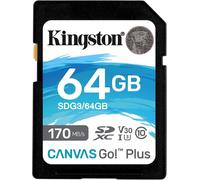 Kingston 64GB Canvas Go Plus SD (SDXC) Card U3, V30, 170MB/s R, 70MB/s W