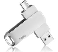 64GB USB 3.2 Dual Flash Drive USB-A & USB Type-C Memory Stick, High Speed Portable OTG Thumb Drive for Smartphone Tablet PC Mac MacBook Silver