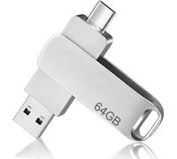 64GB USB Memory Stick 3.2 Type-C Dual Flash Drive for PC, Tablet, Mac, MacBook, Flash Drive Smart Phone High-Speed Memory Stick for Store Songs Photos Video USB to Store Phone Video Files, Silver