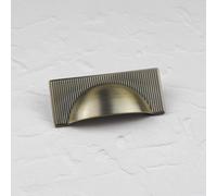 Handle & Home 64mm Antique Brass Ribbed Kitchen Cupboard Cup Handle Cabinet Drawer Door Pull Dark Gold Bronze Design