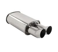 64mm Dual Outlet Exhaust Muffler, Stainless Steel Silver Car Muffler, with DTM Style Straight Through Design, Deep Tone Sound, Universal for Car