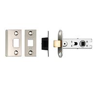 64mm Tubular Mortice Door Latch - Bolt Through - Square Forends - Satin Nickel | Standard Interior Door Latch - Forends, Strike Plate, Dust box and Screws Included