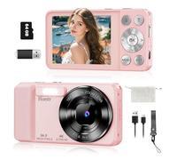 64MP 4K Digital Camera, 18X Zoom Autofocus Point and Shoot Compact Camera with 64GB TF Card, Flash, 2.8" LCD Screen for Teens Adult Beginner Travel Photography Vlogging (Pink)