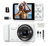 64MP 4K Digital Camera, 18X Zoom Autofocus Point and Shoot Compact Camera with 64GB TF Card, Flash, 2.8" LCD Screen for Teens Adult Beginner Travel Photography Vlogging(White)