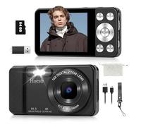 64MP 4K Digital Camera, Hoestr 18X Zoom Autofocus Point and Shoot Compact Camera with 64GB TF Card, Flash, 2.8" LCD Screen for Teens Adult Beginner Travel Photography Vlogging（Black）